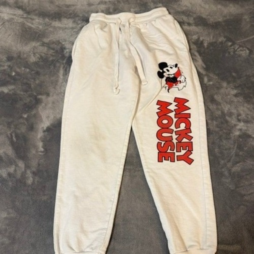 Disney Mickey Mouse Graphic Jogger Sweatpants Womens XS White LJ42225LB EUC